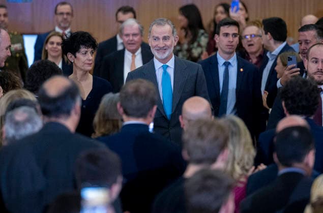Felipe VI presides over the proclamation of the Princess of Girona Award International 2026 King Felipe VI c , accompanied by the Minister of Inclusion, Social Security and Migration, Elma Saiz i , presides over the proclamation of the Princess of Girona Award International 2026 in the categories of Creaempresa and Research, in the third stage of the Tour del Talento at the IES Antonio Machado, on March 26, 2026, in Alcalá de Henares, Madrid Spain The event is part of the Princess of Girona Foundations Tour del Talento program, which promotes professional development and youth employability, and serves to recognize innovative trajectories in entrepreneurship and research, underlining the Crowns commitment to opportunities for young people Copyright: xAlbertoxOrtegax 7397849
