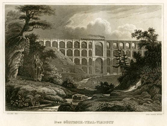 Europa, Deutschland, Sachsen, Vogtland, Netzschkau, Göltzschtalbrücke, Eisenbahnbrücke eingeweiht 1851 . Motiv aus : Meyer s Universum . Ein Volksbuch enthaltend Abbildung und Beschreibung des Sehenswerthesten und Merkwürdigsten in Natur und Kunst . Verlag des Bibliographischen Instituts , Hildburghausen, 1859 . Europe, Germany, Saxony, Vogtland, Netzschkau, Göltzsch Viaduct, railway bridge, inaugurated 1851, image from : Meyer s Universum , publishing house : Bibliographisches Institut, Hildburghausen, 1859 . Göltzschtalbrücke Göltzsch Viaduct  xHistorischesxAugexxRalfxFeltzx Copyright: xHistorischesxAugexRalfxFeltzx Göltzschtalbrücke Göltzsch Viaduct