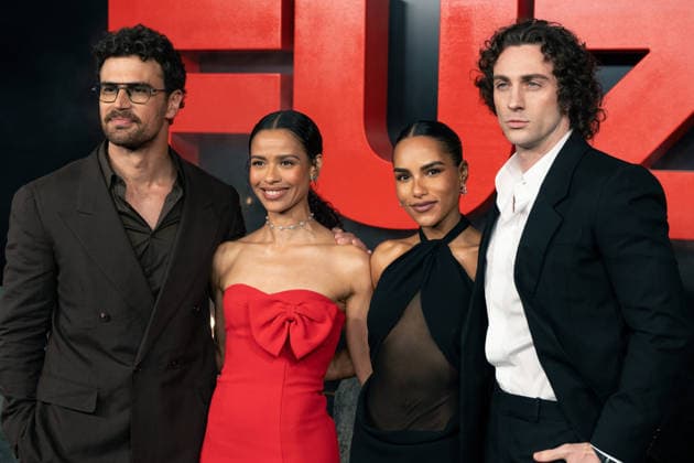 March 26, 2026, London, United Kingdom: (L to R) Theo James, Saffron Hocking, Gugu Mbatha-Raw and Aaron Taylor-Johnson attend the UK Premiere of Sky Original Fuze at the Odeon Luxe West End. London United Kingdom  - ZUMAs197 20260326_aaa_s197_398 Copyright: xLounisxTiarx
