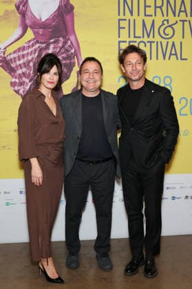 Bari - Bif&st in the photo Giorgio Pasotti with Valentina Cervi and director Fabrizio Cattani  Copyright: x xipa-agency.netx xFabioxSerinox IPA_Agency_IPA73489029