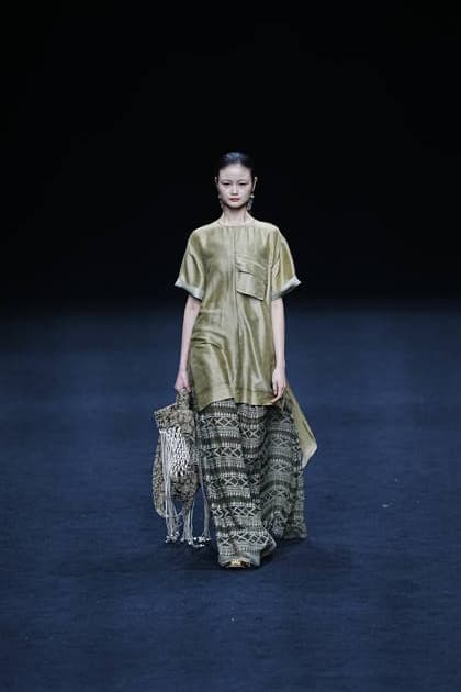 RECORD DATE NOT STATED 2026 China International Fashion Week A model walks the runway at the A.1 Fashion Changes Life show by designer Jiayu Xu during 2026 China International Fashion Week on March 27, 2026 in Beijing, China. (Photo by Peter Li Nexpher Images) Beijing Beijing