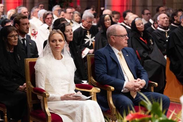 Pope Leo XIV And Royals During Mass At Cathedral of Our Lady Immaculate - Monaco Pope Leo XIV during a mass at the Cathedral of Our Lady Immaculate in Monaco, welcomed by TT.SS.HH. Prince Albert II and Princess Charlene of Monaco. On March 28, 2026 in Monaco. A Liturgy of the Hours will be celebrated at Monaco Cathedral, in the form of the Office of Sext, during which His Holiness Pope Leo XIV will deliver a homily. This celebration, presided over by the Holy Father, will bring together the clergy, the religious sisters of Monaco, and representatives of the diocese s services, movements, and associations. Photo by Olivier Huitel Pool ABACAPRESS.COM Monaco Monaco Copyright: xHuitelxOlivier Pool ABACAx