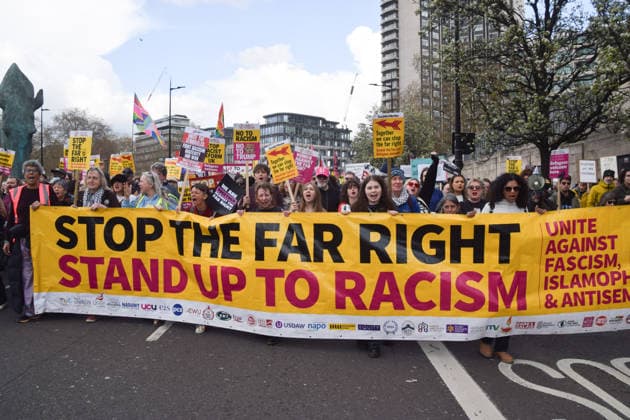 March 28, 2026, London, England, United Kingdom: Protesters set off from Park Lane as tens of thousands of people march against the far right, fascism and racism, and in support of migrants. London United Kingdom - ZUMAv130 20260328_zip_v130_042 Copyright: xVukxValcicx