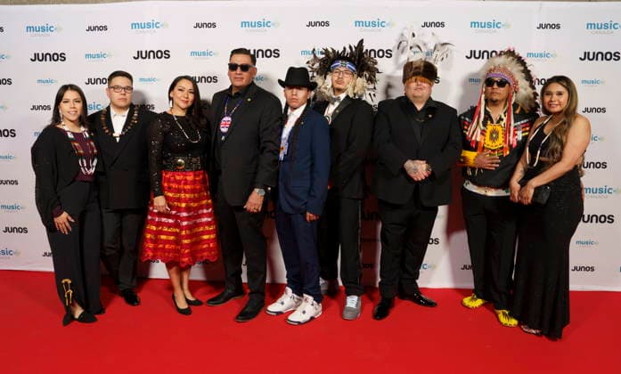 March 28, 2026, Hamilton, On, CAN: Bad Eagle Singers, nominated for Traditional Indigenous Artist or Group of the Year, on the red carpet at the 2026 Juno Awards Gala in Hamilton, Saturday, March 28, 2026. Hamilton CAN  - ZUMAc35_ 20260328_zaf_c35_204 Copyright: xPeterxPowerx