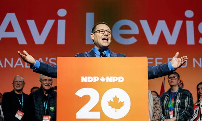 March 29, 2026, Winnipeg, Manitoba, CANADA: Avi Lewis, who was proclaimed as the new leader of the NDP, speaks at the party convention in Winnipeg Sunday, March 29, 2026. Winnipeg CANADA  - ZUMAc35_ 20260329_zaf_c35_024 Copyright: xJohnxWoodsx