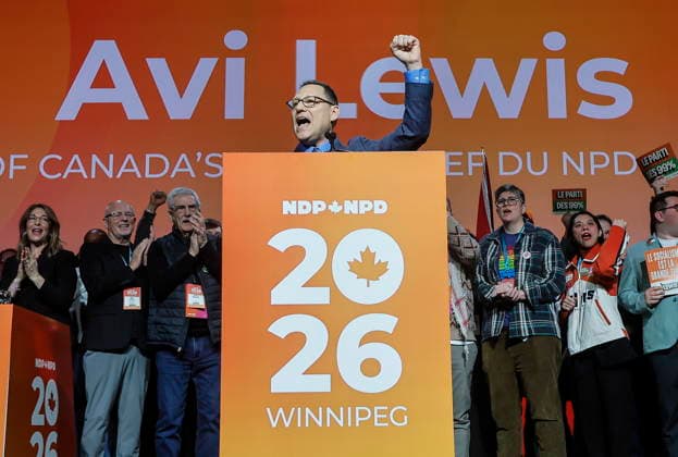 March 29, 2026, Winnipeg, Manitoba, CANADA: Avi Lewis, who was proclaimed as the new leader of the NDP, speaks at the party convention in Winnipeg Sunday, March 29, 2026. Winnipeg CANADA  - ZUMAc35_ 20260329_zaf_c35_025 Copyright: xJohnxWoodsx