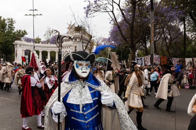 March 29, 2026, Mexico City, Mexico: Performers, dancers and musicians took part in the Third Carnival of Carnivals in Mexico City, where thousands of people followed the route from the Monument to the Revolution to the Zocalo, in a celebration defined by masks, traditional costumes and live music. Mexico City Mexico  - ZUMAl178 20260329_znp_l178_040 Copyright: xCristianxLeyvax