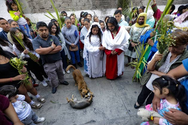 A person portraying Jesus during the Palm Sunday reenactment in the Tenorios neighborhood in the Iztapalapa borough, a tradition over 40 years old, which marks the beginning of the Holy Week liturgical celebrations. on March 29, 2026 in Mexico City, Mexico. Mexico City Mexico - ZUMAe321 20260329_zia_e321_026 Copyright: xIanxRoblesx
