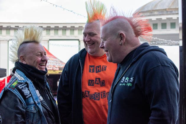 Scarborough Punk Festival 2026, UK - 29 Mar 2026 Punk rockers with Mohawks laugh during the festival in Scarborough. Hundreds of punk rock fans gathered in Scarborough Spa in Yorkshire county, England for the two days long punk rock festival. Scarborough United Kingdom Copyright: xKrisztianxElekx xSOPAxImagesx SSS_20260329_PUNK_FEST_0011005178