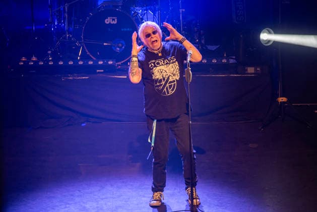 Scarborough Punk Festival 2026, UK - 29 Mar 2026 Charlie Harper, front man of the UK Subs makes a gesture during their gig on the festival in Scarborough. Hundreds of punk rock fans gathered in Scarborough Spa in Yorkshire county, England for the two days long punk rock festival. Scarborough United Kingdom Copyright: xKrisztianxElekx xSOPAxImagesx SSS_20260329_PUNK_FEST_0011005188