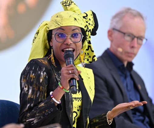 ChangeNOW 2026 meetings in Paris PARIS, FRANCE - MARCH 30: Activist, President Association for Indigenous Women and Peoples of Chad Hindou Oumarou Ibrahim speaks during the ChangeNow 26 Opening ceremony at the Grand Palais in Paris on March 30, 2026. Mustafa Yalcin Anadolu Paris France. Editorial use only. Please get in touch for any other usage.  Copyright: x2026xAnadoluxMustafaxYalcinx