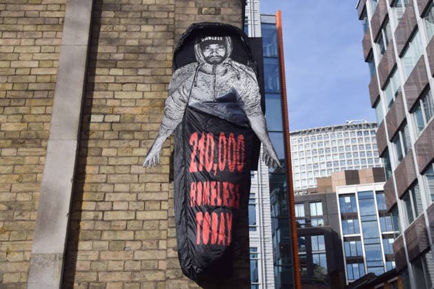 March 30, 2026, London, England, United Kingdom: An art installation by artist Endless outside Bloomsbury Central Baptist Church highlights the homelessness crisis in London. London United Kingdom  - ZUMAv130 20260330_zip_v130_001 Copyright: xVukxValcicx