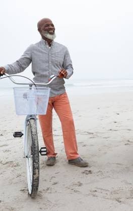 Smiling man standing with bicycle on beach, enjoying peaceful day Smiling man standing with bicycle on beach, enjoying peaceful day. Cycling, leisure, relaxation, lifestyle, outdoors, summer, model released, , property released, , 19.03.2019, 5702812.jpg, people,smiling,man,bicycle,beach,cycling,leisure,relaxation,lifestyle,outdoors,summer,happiness,enjoyment,freedom,adventure,travel,nature,sun,coast,ocean,waves,sand,exercise,fitness,casual,fun,exploration,scenery,tranquility,active,healthy,vacation,joy,carefree,male,portrait,bright,sunny,day,warm,environment,landscape,outdoor,recreation,pedal,ride,journey,experience,wind,summer day,coastal Mature Adult,Man,Male,Black