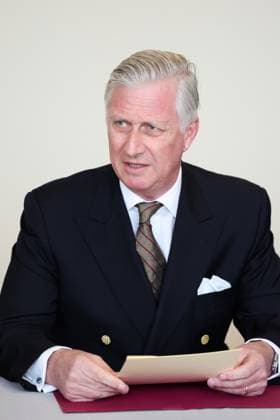 King Philippe - Filip of Belgium pictured during a roundtable discussion on the socioeconomic revitalization of the Centre region (Region du Centre), in La Louviere, Tuesday 31 March 2026.  VIRGINIExLEFOUR 169396118