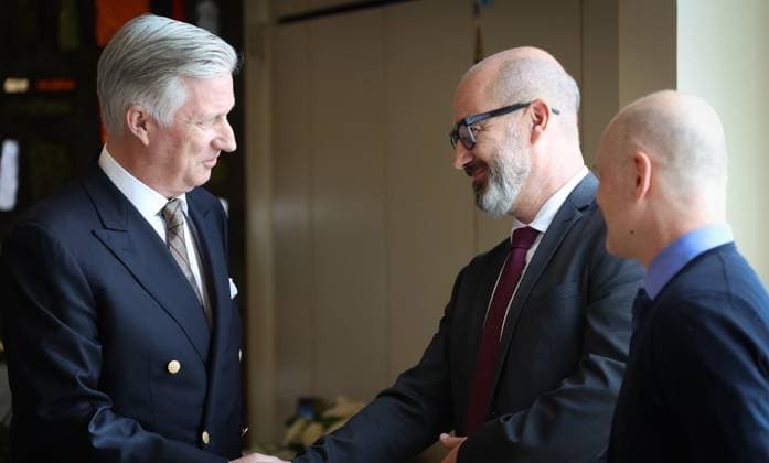 King Philippe - Filip of Belgium pictured during a roundtable discussion on the socioeconomic revitalization of the Centre region (Region du Centre), in La Louviere, Tuesday 31 March 2026.  VIRGINIExLEFOUR 169396119