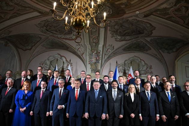 Joint meeting of Czech and Slovak governments was held in Nova Horka chateau, Studenka, Czech Republic, on March 31, 2026. Joint photo shoot, center from left: Czech Prime Minister Andrej Babis (ANO) and Slovak Prime Minister Robert Fico. (CTKxPhoto JaroslavxOzana) CTKPhotoP2026033104368  CTKPhotoP2026033104368