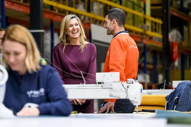Hoogeveen, The Netherlands, 2026-04-01 12:51:08 HOOGEVEEN, 01-04-2026, Vepa Queen Maxima visits the association Circulair Groningen Drenthe. The association consists of nearly two hundred companies and organizations that invest in the transition to a circular economy in the Northern Netherlands. The working visit starts in Hoogeveen at Vepa, a manufacturer of sustainable office furniture. PHOTO: NLBeeld Patrick van Emst Credit: NL Beeld Patrick van Emst  Copyright: xx x