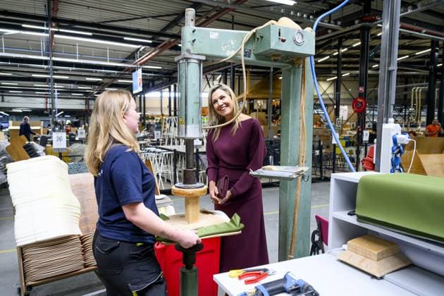 Hoogeveen, The Netherlands, 2026-04-01 12:56:32 HOOGEVEEN, 01-04-2026, Vepa Queen Maxima visits the association Circulair Groningen Drenthe. The association consists of nearly two hundred companies and organizations that invest in the transition to a circular economy in the Northern Netherlands. The working visit starts in Hoogeveen at Vepa, a manufacturer of sustainable office furniture. PHOTO: NLBeeld Patrick van Emst Credit: NL Beeld Patrick van Emst  Copyright: xx x