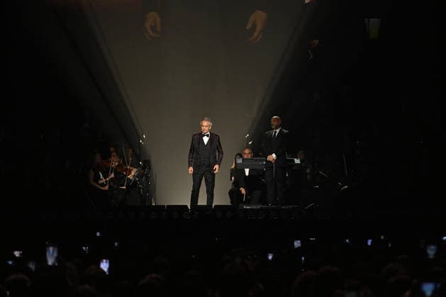 Andrea Bocelli And Andrea Lykke Oehlenschlæger In Concert - Paris Andrea Bocelli performs at the Accor Arena in Paris, France on April 1, 2026. Photo by Christophe Meng ABACAPRESS.COM Paris France  Copyright: xMengxChristophe ABACAx