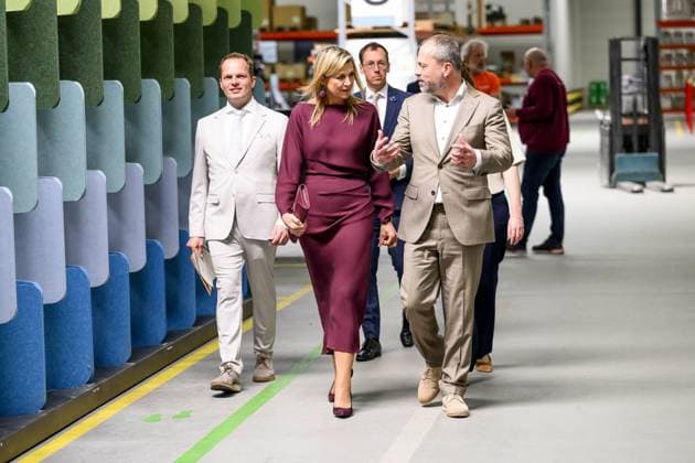 Queen Maxima Visits Association for Circular Initiatives - Netherlands Queen Maxima visiting the association Circulair Groningen Drenthe during a working visit at Vepa in Hoogeveen, Netherlands on April 1, 2026. Photo by Patrick van Emst NL Beeld Bruno Press ABACAPRESS.COM Netherlands  Copyright: xBrunoxPress ABACAx