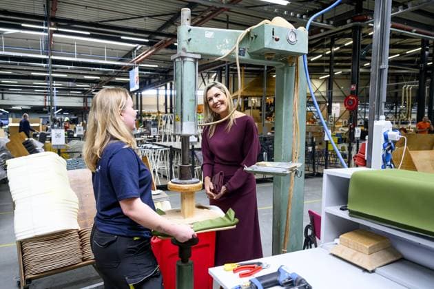 Queen Maxima Visits Association for Circular Initiatives - Netherlands Queen Maxima visiting the association Circulair Groningen Drenthe during a working visit at Vepa in Hoogeveen, Netherlands on April 1, 2026. Photo by Patrick van Emst NL Beeld Bruno Press ABACAPRESS.COM Netherlands  Copyright: xBrunoxPress ABACAx