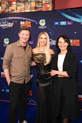 Sascha Rustmeier, Isi Glück and Vanessa Schmit at the preview of the 22nd season of the casting show DSDS 2026 at the 25 hours Hotel Cologne, 01 04 2026 Foto:xT.xNgox xFuturexImagex dsds_6406