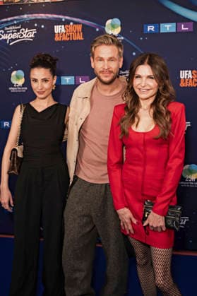 Nadine Menz, Frederic Heidorn and Tabea Heynig at the preview of the 22nd season of the casting show DSDS 2026 at the 25 hours Hotel Cologne, 01 04 2026 Foto:xT.xNgox xFuturexImagex dsds_6430