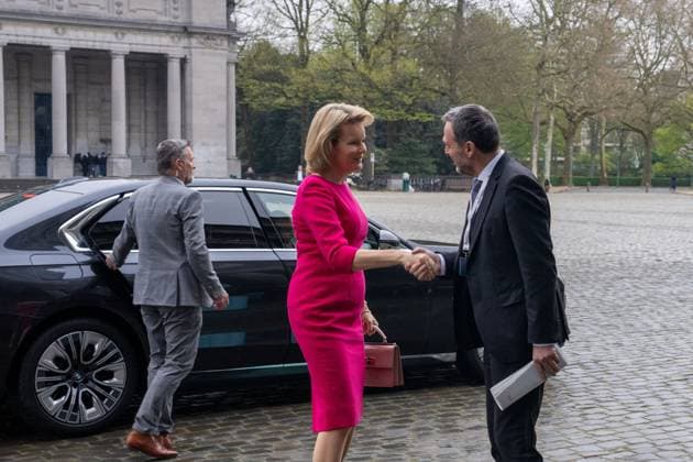 Queen Mathilde of Belgium and Pierre wunsch pictured at the arrival for the Be Philanthropy event, about the trends, opportunities, difficulties and innovations of philanthropy, organised by the Koning Boudewijnstichting Fondation Roi Baudouin, in Brussels, on Thursday 02 April 2026. MARIUS BURGELMAN  MariusxBurgelman 169577509
