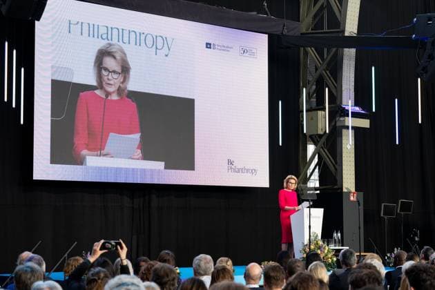 Queen Mathilde of Belgium delivers a speech at the Be Philanthropy event, about the trends, opportunities, difficulties and innovations of philanthropy, organised by the Koning Boudewijnstichting Fondation Roi Baudouin, in Brussels, on Thursday 02 April 2026. MARIUS BURGELMAN  MariusxBurgelman 169577525