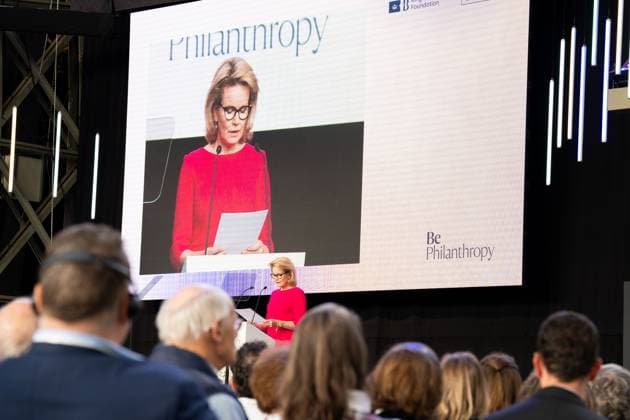 Queen Mathilde of Belgium delivers a speech at the Be Philanthropy event, about the trends, opportunities, difficulties and innovations of philanthropy, organised by the Koning Boudewijnstichting Fondation Roi Baudouin, in Brussels, on Thursday 02 April 2026. MARIUS BURGELMAN  MariusxBurgelman 169577578