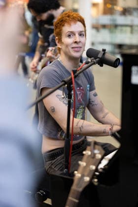 D3lta performs live at St Pancras International station, London, UK, 02 April 2026. D3lta - St. Pancras Performance to celebrate the release of his single Mad About It , Credit:Ewelina Stachurska Show Me You Avalon United Kingdom, London, St. Pancras  Copyright: xEwelinaxStachurskaxShowxMexYoux xAvalonx 1088218744
