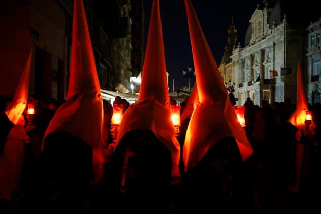 Solemn Procession of Silence and Holy Christ of the Miners in Cartagena Solemn Procession of Silence and Holy Christ of the Miners, on April 2, 2026, in Cartagena, Murcia Spain All the participants of this procession, with the exception of the elder brother and the chaplain, wear their faces covered and must maintain silence, which is usually accompanied by the public that watches the parade and the collaboration of the local owners and businesses that turn off their signs and lights as the procession passes by 02 APRIL 2026 PROCESIÓN SILENCIO REINA SOFÍA CARTAGENA MURCIA CAPELLÁN DESFILE Martín C Cartagena Murcia Murcia Cartagena Murcia Spain  Copyright: xMartinxC.x 7413134
