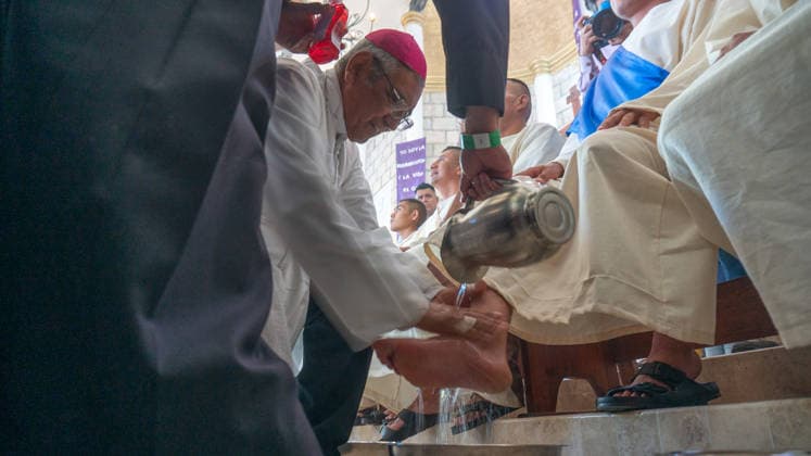 Holy Thursday celebration in Queretaro The Bishop of Queretaro, Monsignor Fidencio Lopez Plaza, washing the feet of the prisoners of Queretaro penitentiary as part of the Catholic celebrations of Holy Thursday. on April 2, 2026 in Queretaro, Mexico. (Photo by Jose Carrera Eyepix Group) Copyright: xJosexCarrera xEyepixxGroupx JFC_02042026_179834