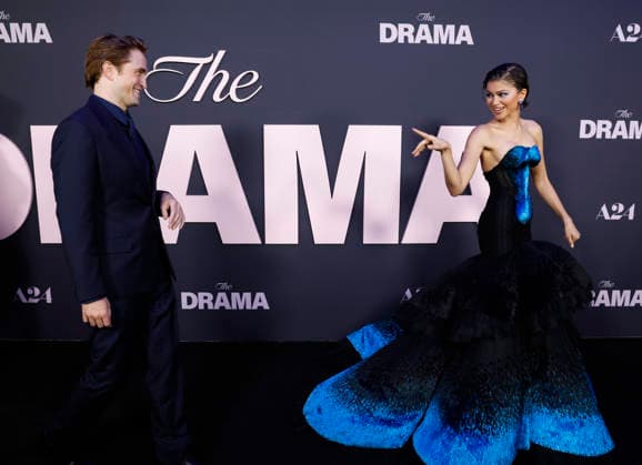 Robert Pattinson and Zendaya arrive on the red carpet at the premiere of A24 s The Drama at Regal Union Square on Thursday, April 2, 2026 in New York City.  NYP20260402104 JOHNxANGELILLO