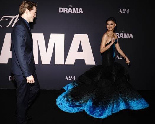 Robert Pattinson, Zendaya at arrivals for THE DRAMA Premiere, Regal Union Square, New York, NY, April 02, 2026. Photo By: Kristin Callahan Everett Collection THE DRAMA Premiere PUBLICATIONXNOTxINxCANxCHNxFRAxITAxJPNxNORxPOLxRUSxESPxUKxUSA