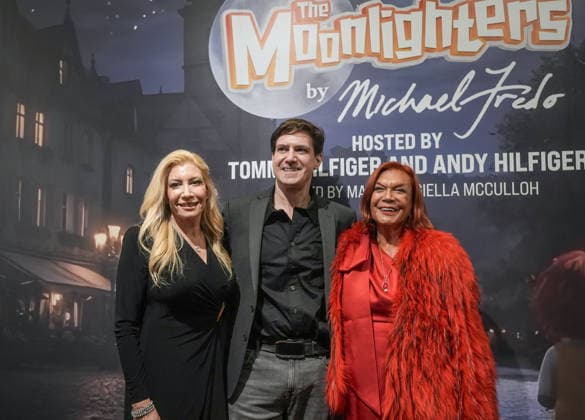 Artist Michael Fredo’s The Moonlighters hosted by Tommy Hilfiger and Andy Hilfiger in New York NEW YORK CITY, UNITED STATES - APRIL 02: Curator MaryAnn Giella McCulloh (L), artist Michael Fredo’s (C) and Carmen D Alessio (R), one of the founders of Studio 54, pose at the opening of The Moonlighters at One Art Space Tribeca, on April 2, 2026, New York City, U.S. Selcuk Acar Anadolu New York United States. Editorial use only. Please get in touch for any other usage.  Copyright: x2026xAnadoluxSelcukxAcarx