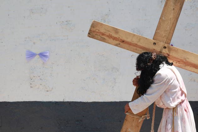 Inmates perform Via Crucis inside prison during Holy Week in Mexico City MEXICO CITY, MEXICO - APRIL 03: An inmate performs the Via Crucis or Way of the Cross in one of the yards of the Reclusorio Preventino Varonil Oriente, a men s prison in Mexico City, Mexico on April 03, 2026. Dozens of inmates participate in the Via Crucis following months of preparation as part of a social reintegration program during Holy Week. Daniel Cardenas Anadolu Mexico City Mexico. Editorial use only. Please get in touch for any other usage.  Copyright: x2026xAnadoluxDanielxCardenasx