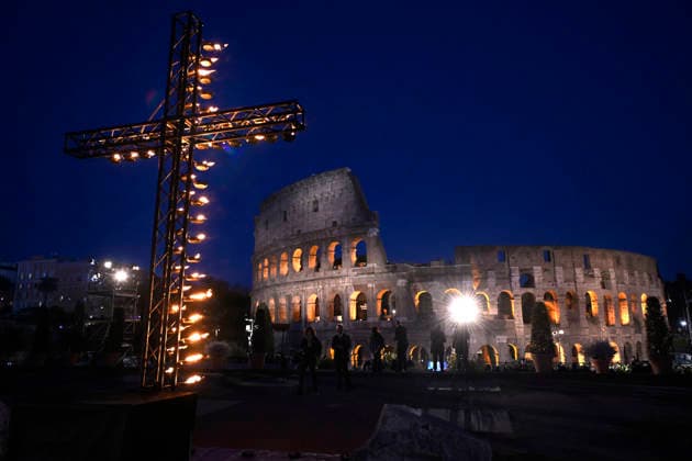 Pope Leo XIV celebrates the Good Friday Via Crucis (Way of the Cross) procession at the Colosseum in Rome, Italy, on Friday, April 3, 2026.  ROM20260403809 SefanoxSpaziani