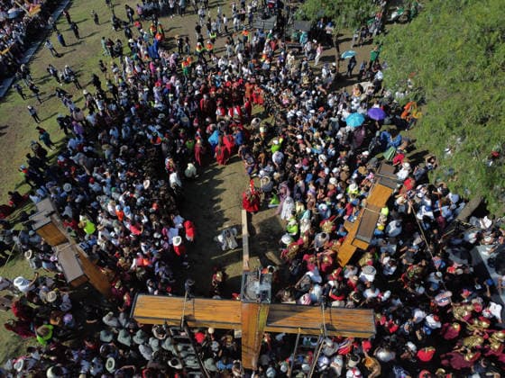 183rd Reenactment of the Passion of Christ in Iztapalapa Aerial view of the 183rd Reenactment of the Passion of Christ for Holy Week celebrations. The Reenactment of the Passion of Christ in Iztapalapa is the most emblematic in Mexico with 183 years of history. on April 3, 2026 in Mexico City, Mexico. (Photo by Carlos Santiago Eyepix Group) Copyright: xCarlosxSantiagox xEyepixxGroupx CS_03042026_179949