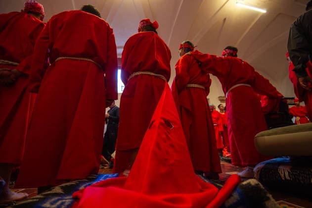 Brotherhoods penitents prepare before the start the procession of silence for Holy Week celebrations in Temple of Santa Cruz celebrating 60 years of tradition. As Easter approaches, honors one of the solemn religious traditions, the funeral march, know as Silence Procession. on April 3, 2026 in Queretaro, Mexico. Queretaro Mexico - ZUMAe321 20260403_zia_e321_095 Copyright: xJosexCarrerax