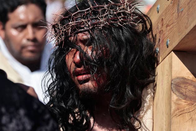 April 3, 2026, Mexico City, Cdmx, Mexico: As part of Holy Week, the Stations of the Cross were held today. According to the Catholic Church, this event commemorates Jesus crucifixion and death after a soldier pierced his side with a spear. The reenactment was performed by residents of the Tenorios area, which belongs to the Iztapalapa borough. Hundreds of people of all ages walked the streets dressed as apostles, wearing crowns of thorns and carrying crosses of varying sizes to ask for favors or give thanks for miracles they prayed to God for and received. The crucifixion of the actors portraying Dismas, Gestas, and Jesus takes place every year in the Tezontle mines located within the Tenorios area. Hundreds of residents gather there to or - ZUMAp204 20260403_zip_p204_029 Copyright: xJosuexPerezx