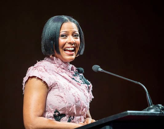 April 4, 2026, Philadelphia, Pennsylvania, United States: TAMRON HALL, American broadcast journalist, television talk show host and author, speaking at the WDAS-FM tenth annual Women Of Excellence Legend award at the luncheon held at the Philadelphia Sheraton Philadelphia United States - ZUMArf1_ 20260404_zaf_rf1_004 Copyright: xRickyxFitchettx