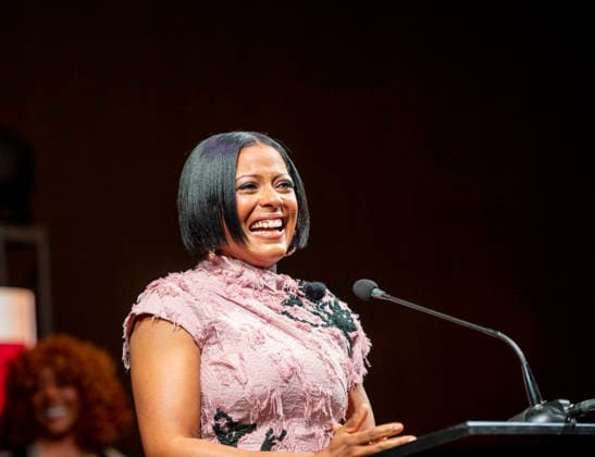 April 4, 2026, Philadelphia, Pennsylvania, United States: TAMRON HALL, American broadcast journalist, television talk show host and author, speaking at the WDAS-FM tenth annual Women Of Excellence Legend award at the luncheon held at the Philadelphia Sheraton Philadelphia United States - ZUMArf1_ 20260404_zaf_rf1_012 Copyright: xRickyxFitchettx