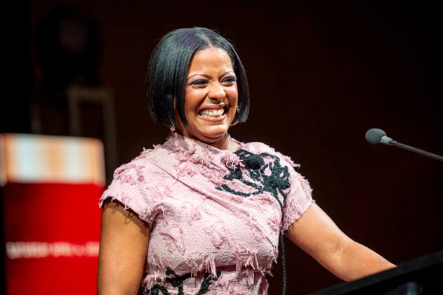 April 4, 2026, Philadelphia, Pennsylvania, United States: TAMRON HALL, American broadcast journalist, television talk show host and author, speaking at the WDAS-FM tenth annual Women Of Excellence Legend award at the luncheon held at the Philadelphia Sheraton Philadelphia United States - ZUMArf1_ 20260404_zaf_rf1_009 Copyright: xRickyxFitchettx