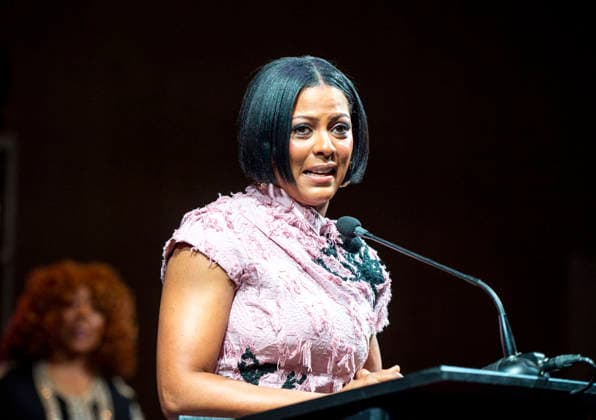 April 4, 2026, Philadelphia, Pennsylvania, United States: TAMRON HALL, American broadcast journalist, television talk show host and author, speaking at the WDAS-FM tenth annual Women Of Excellence Legend award at the luncheon held at the Philadelphia Sheraton Philadelphia United States - ZUMArf1_ 20260404_zaf_rf1_020 Copyright: xRickyxFitchettx