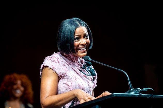 April 4, 2026, Philadelphia, Pennsylvania, United States: TAMRON HALL, American broadcast journalist, television talk show host and author, speaking at the WDAS-FM tenth annual Women Of Excellence Legend award at the luncheon held at the Philadelphia Sheraton Philadelphia United States - ZUMArf1_ 20260404_zaf_rf1_021 Copyright: xRickyxFitchettx