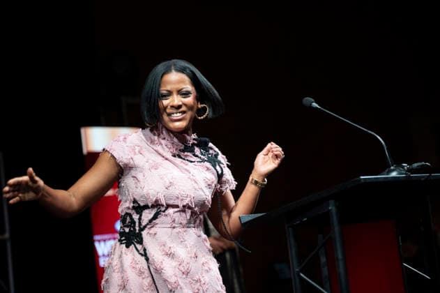 April 4, 2026, Philadelphia, Pennsylvania, United States: TAMRON HALL, American broadcast journalist, television talk show host and author, speaking at the WDAS-FM tenth annual Women Of Excellence Legend award at the luncheon held at the Philadelphia Sheraton Philadelphia United States - ZUMArf1_ 20260404_zaf_rf1_023 Copyright: xRickyxFitchettx