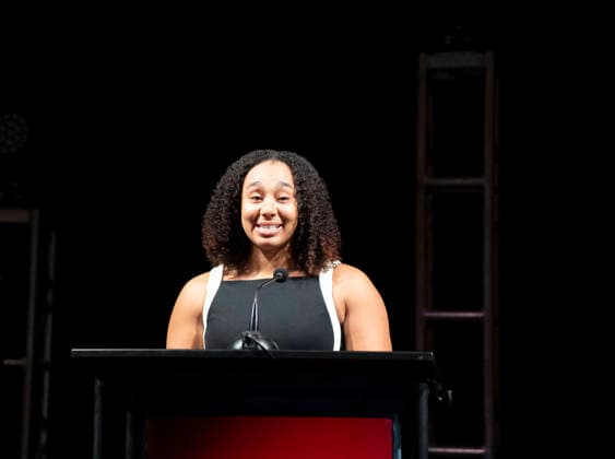 April 4, 2026, Philadelphia, Pennsylvania, United States: AUTUMN LOCKWOOD, Philadelphia Eagles football coach and the first Black woman to coach in a Super Bowl, speaking during the WDAS-FM annual Women Of Excellence awards luncheon where she was honored as a Woman of Excellence held at the Philadelphia Sheraton Philadelphia United States - ZUMArf1_ 20260404_zaf_rf1_046 Copyright: xRickyxFitchettx
