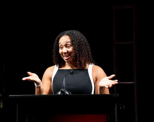 April 4, 2026, Philadelphia, Pennsylvania, United States: AUTUMN LOCKWOOD, Philadelphia Eagles football coach and the first Black woman to coach in a Super Bowl, speaking during the WDAS-FM annual Women Of Excellence awards luncheon where she was honored as a Woman of Excellence held at the Philadelphia Sheraton Philadelphia United States - ZUMArf1_ 20260404_zaf_rf1_047 Copyright: xRickyxFitchettx