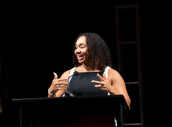 April 4, 2026, Philadelphia, Pennsylvania, United States: AUTUMN LOCKWOOD, Philadelphia Eagles football coach and the first Black woman to coach in a Super Bowl, speaking during the WDAS-FM annual Women Of Excellence awards luncheon where she was honored as a Woman of Excellence held at the Philadelphia Sheraton Philadelphia United States - ZUMArf1_ 20260404_zaf_rf1_048 Copyright: xRickyxFitchettx